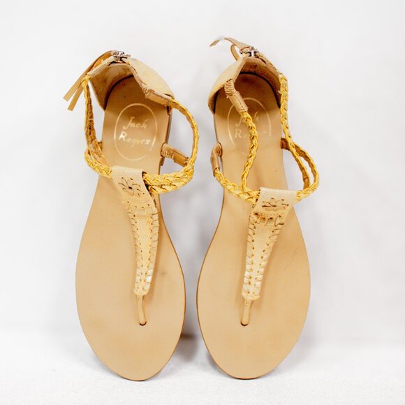 Jack Rogers Jenna Sandal Leather & Gold Detail Slide Size 7.5 VGUC - Picture 9 of 9